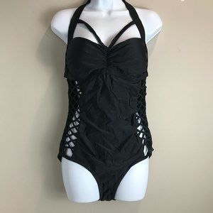 Women's Meet Curve Black halter 1 pc swimsuit, Size M